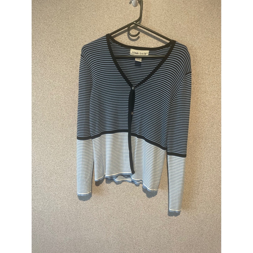 Linda‎ Lucia Striped Cardigan Sweater Small V Neck Button Front Knit